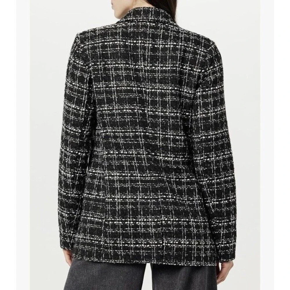 The Drop Blazer Womens Size XS Blake Long Plaid Single Breasted Black Boucle